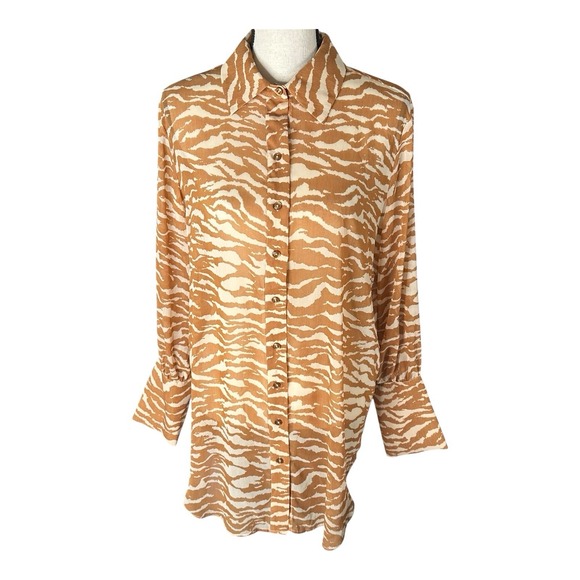 CAMILA COELHO Myla Shirt Dress in Brown Zebra Size Small - Picture 2 of 14